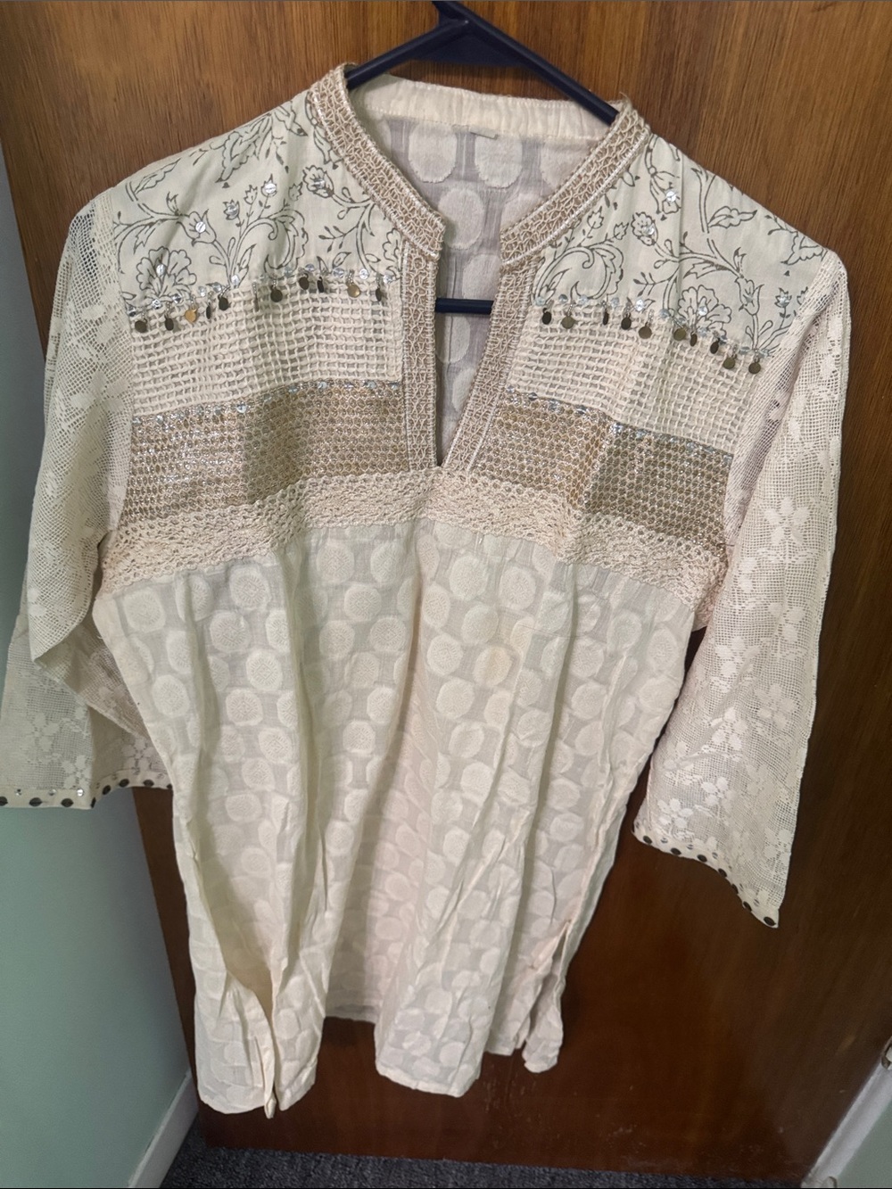 Women's Cream Embroidered Lace Tunic Top